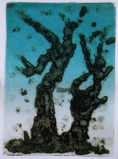 Fantasy Trees I. Monotype with Rainbow Roll  8" x 11"