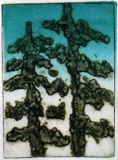 Fantasy Trees II. Monotype with Rainbow Roll  8" x 11"