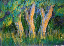 Three Trees  Acrylic on paper, 18" x  24